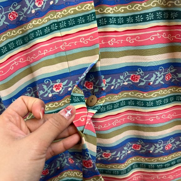 Vintage Talbots 100% Silk Button Up Dress Pink Blue Striped Floral size 8 - Picture 4 of 13
